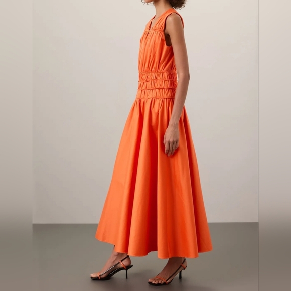 ROKSANDA COLLECTIVE Orange Smocked Waist Maxi Dress, Size 10 - Picture 3 of 17